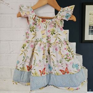 Matilda Jane Floral Butterfly Dress with Blue Embroidered Hem - Size 4T